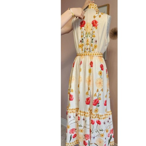 Neu mit Etikett Dalia Mcphee Maxikleid mit Blumenmuster Love this 2X elfenbeinfarben rosa gelb mit Gürtel JJ17 - Bild 7 von 11
