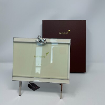 Papyrus NWT Rocking Horse Frame 4'' x 6'' Chrome with White Enamel in Gift Box