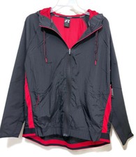Russell Crinkle Nylon Hooded Mens Black Red Windbreaker Zip Jacket Sz XL - NWT