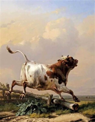Dream-art Oil painting Nikolai Bodarevsky Running Bull in landscape canvas art