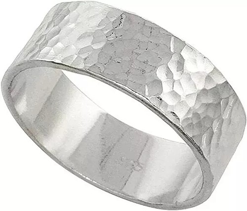 925 Sterling Silver Hammered Wide Band Simple Band Ring Women Statement Ring
