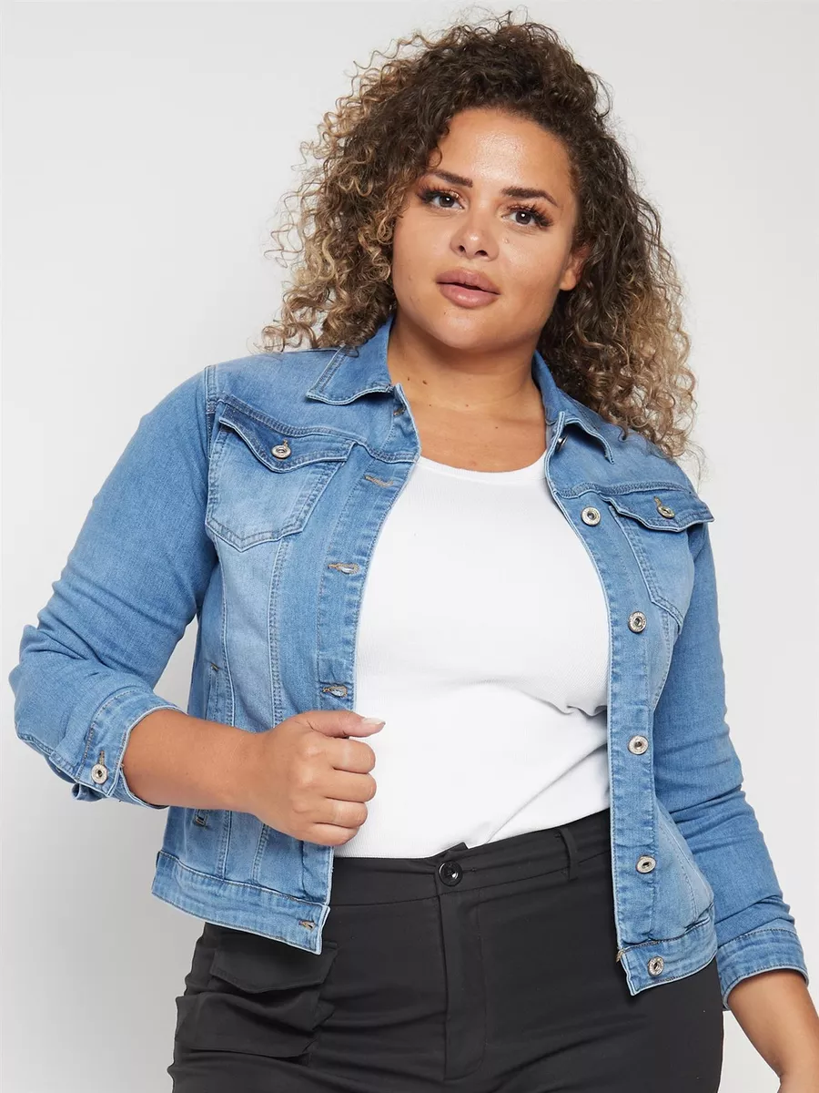 Womens Plus Size Denim Jacket Jeans Stretch Jackets Denim Blue 24 22 18 20  16