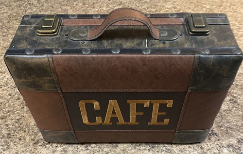 VTG CAFE BRIEFCASE SUITCASE 60s DECORATIVE LEATHER Multi-BROWNS 15" x 12" x 4" - Picture 5 of 7