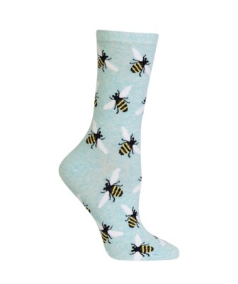 Busy Bees Hot Sox Women's Crew Socks Mint New Novelty Pollinator Buzz Fashion C3
