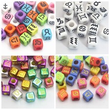 200 Assorted 12 Astrology Horoscopes Acrylic Cube Pony Beads 7X7mm Kids Crafts