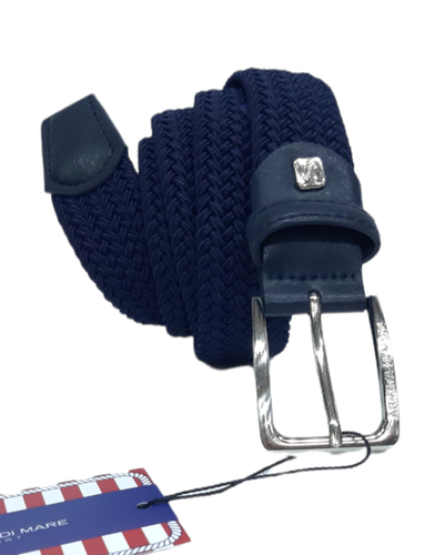 Cintura uomo cinta estiva in pelle e tela elastica elasticizzata intrecciata blu - Picture 2 of 30