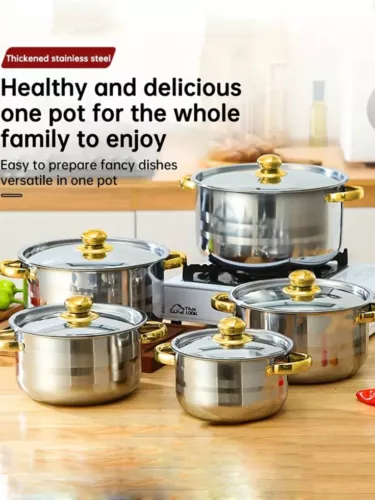 WUH66-10-Piece Stainless Steel Cookware Set, Stainless Steel Cooking Pots, 5 Pot