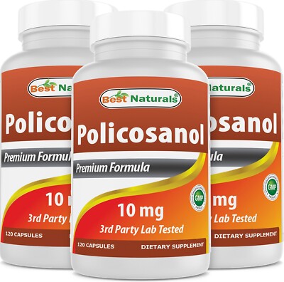 3 Pack Best Naturals Policosanol 10 mg 120 Capsules