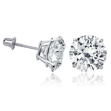 14K Solid White Gold Round Solitaire Cubic Zirconia Screw Back Stud Earrings