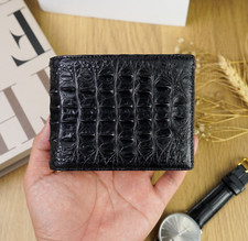 Real Crocodile Black Bifold Leather Wallet Men's Skin Billfold Passcase Wallet