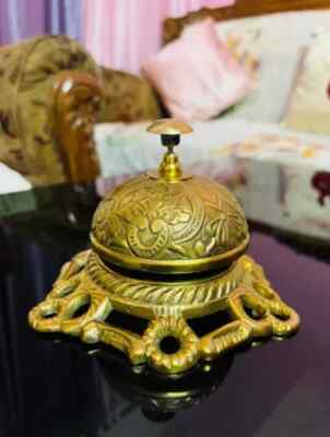 Vintage Designer Solid Brass Engraved Ornate Desk Bell For Office,Kitchen Table