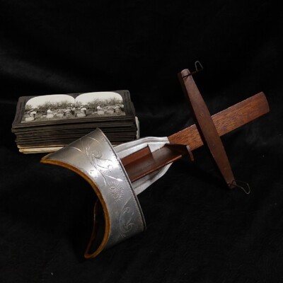 1901 Underwood & Underwood Stereoscope 3D Stereo Viewer with 40 Photo Cards LOT