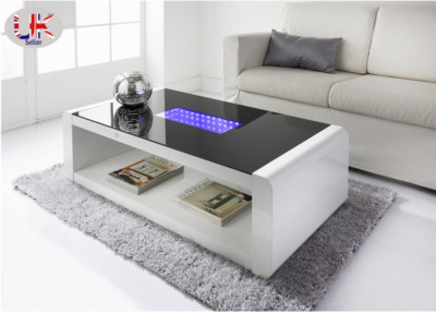 LED Hochglanz Couchtisch Glasplatte Wohnzimmer Dekoration Möbel 