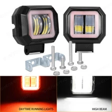 2X 3inch LED Work Light Bar 7D Spot Pods Angel Eye Halo DRL Lamp Fog Driving ATV