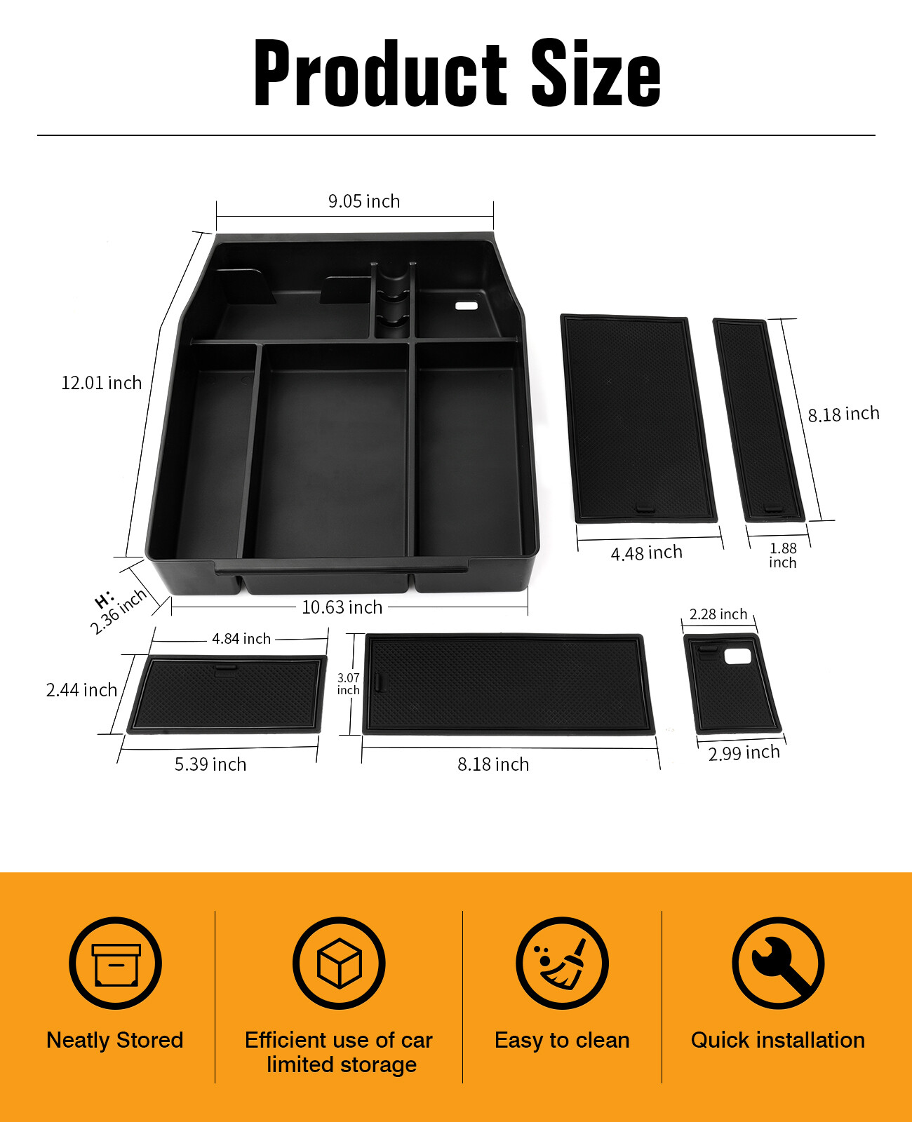 For Ford F-150 2015-2023 Center Console Organizer Tray Accessories Armrest Box