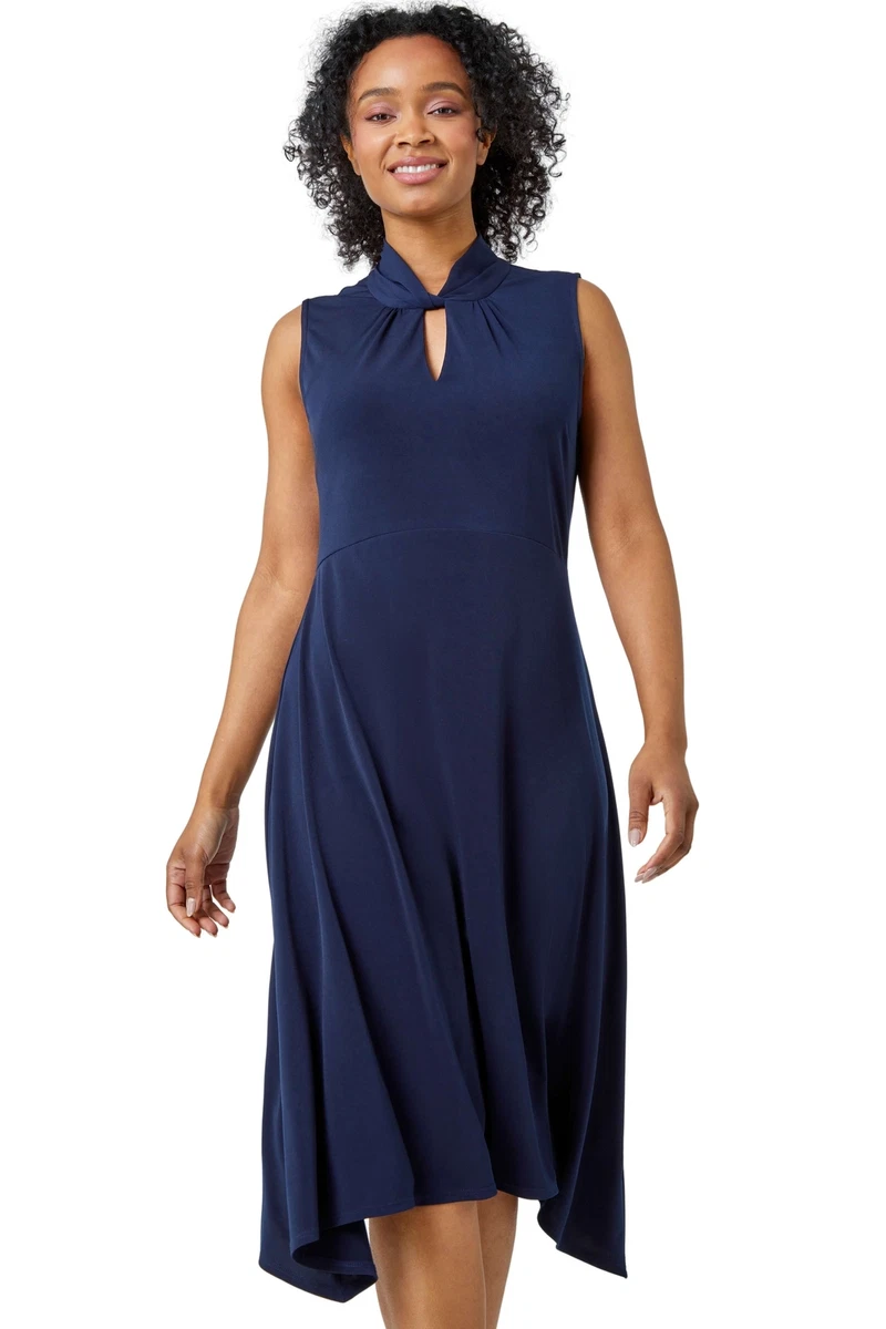 Petite Sleeveless Twist Neck Midi Stretch Dress Women Ladies