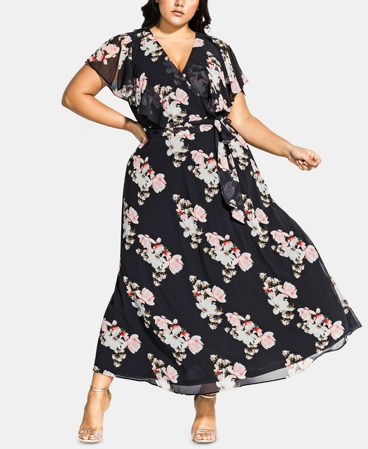 plus size floral wrap maxi dress