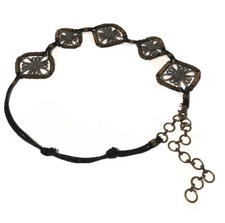 Chico's Belt-Copper  Silver Tone Metal, Braided Leather-Adjustable, 47  Length