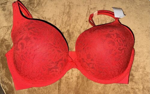 NWT Lane Bryant Cacique Boost Plunge Underwire Lace Overlay Red Bra 34H