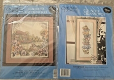 2 CANDAMAR DESIGNS INC. Counted Cross Stitch Teacup Stack  Girl In Garden