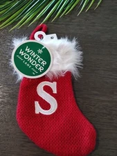 8.5" Winter Wonder Lane Initial Knit Mini Holiday Stocking Red Monogram Letter S