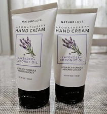 Nature Love Aromatherapy Hand Cream Lavender & Coconut Oil 2 X 4 oz /113g each