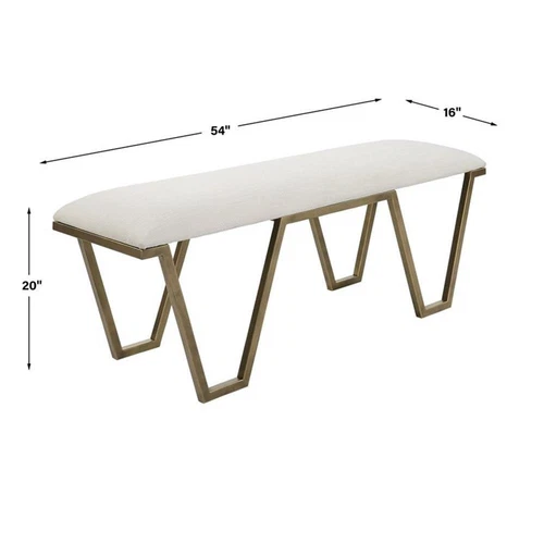 Uttermost Farrah Geometric Iron Metal Bench in White/Antique Gold - Picture 8 of 8
