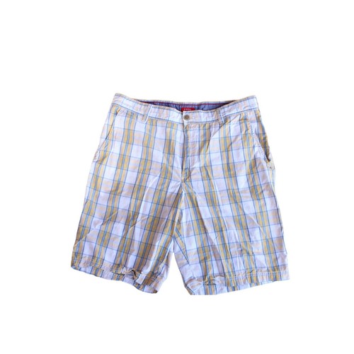 Mens Izod Blue Yellow Plaid Shorts Size 36 Cotton 29910 Flat Front