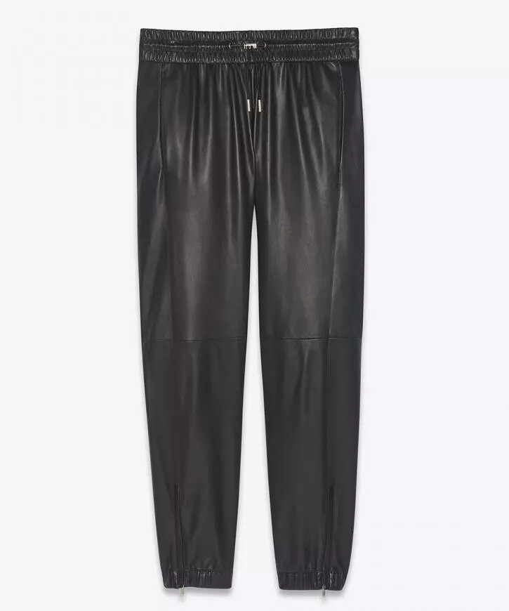 SAINT LAURENT Pantaloni della tuta in pelle Ariete pantaloni jeans originali neri pelle nappa cordino