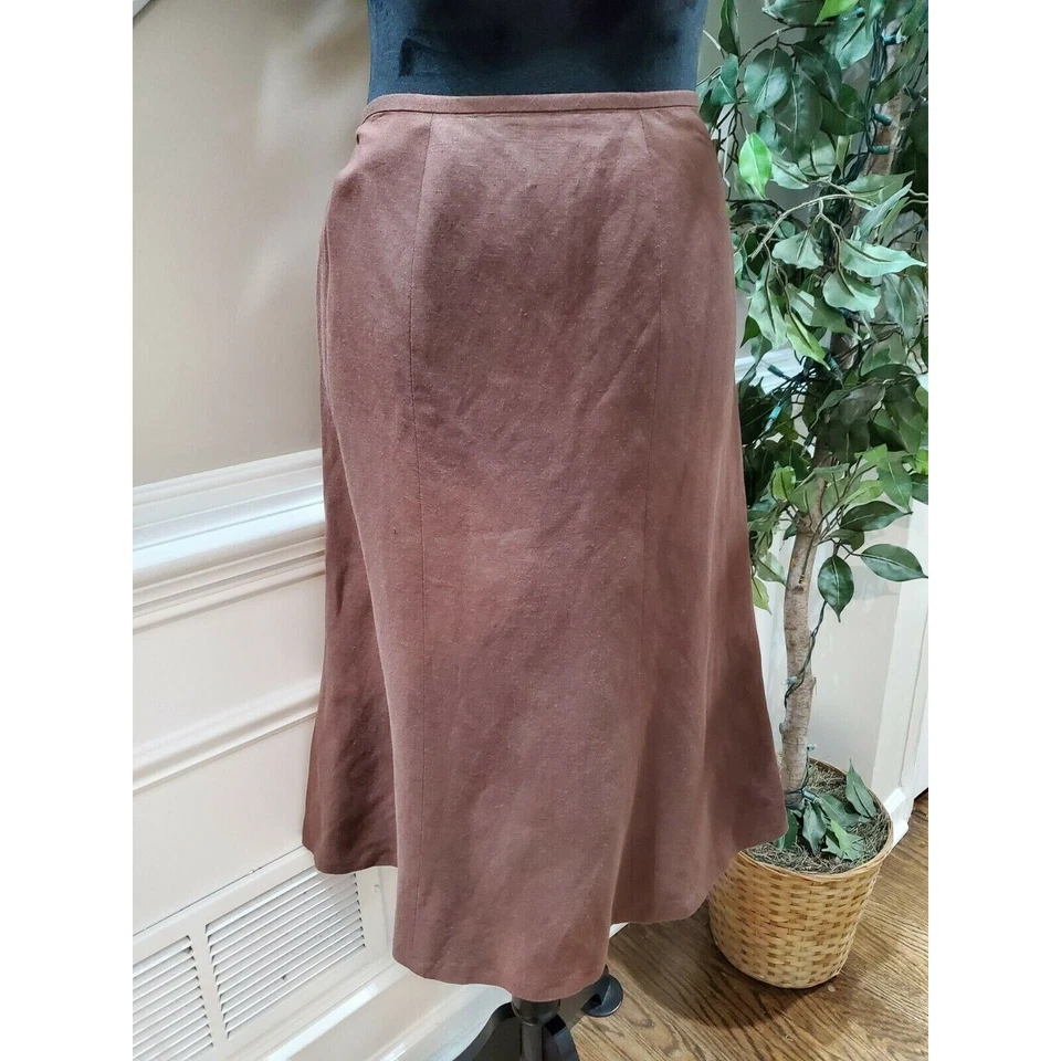 Chaqueta y falda Evan Picone para mujer marrón lino y rayón manga larga 2 piezas traje 6 Foto 3 de 4