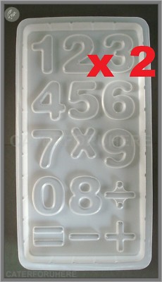 2 x LARGE BLOCK NUMBERS 0 TO 9 & SYMBOLS CHOCOLATE MOULD PLASTIC SUGARCRAFT CAKE