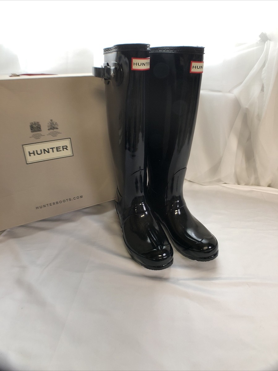 Hunter Womens Original Tall Gloss Rain Boot Black Gloss Size 6M | eBay