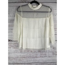 Show Me Your Mumu Blouse Women's SZ L Sheer Polka Dot Mock Neck Layered Mesh