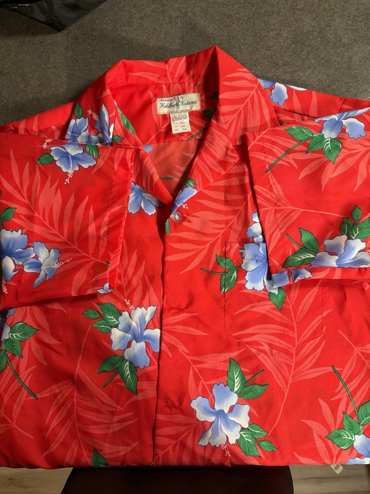 Hukilau Fashions Hawaiian Shirt Mens Sz L Blue Floral Beach Button Up Vintage