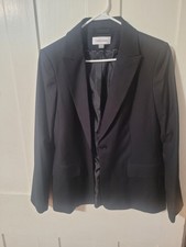 Calvin Klein Womens Black Pinstripe Blazer Size 12