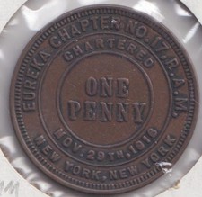 Eureka Chapter No 17 Masonic Penny Token New York City BLACK AMERICANA