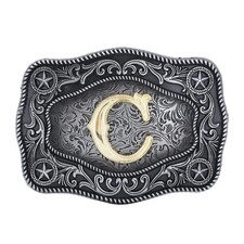Initial Western Cowboy Belt Buckle with Letter for Men and Women C