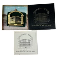 Texas State Capitol Ornament 2003 Front Gates Pamphlet And Box Vintage Christmas