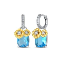 PANDACH 925 Sterling Silver Tiny Daisy Flower Earrings Blue CZ For Women Jewelry