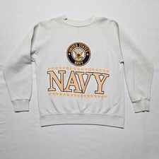 Vintage US Navy Sweatshirt White Mens Large USA Made Graphic Soffe Sweats 90s