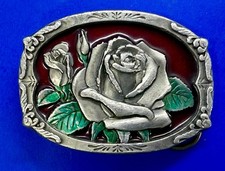Beautiful Rose Flower Enamel Floral Theme Vintage 1995 C J Inc. Belt Buckle