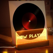 Handmade Walnut Vinyl Record Stand with LED Light Display for Album Covers