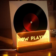 Handmade Walnut Vinyl Record Stand with LED Light Display for Album Covers