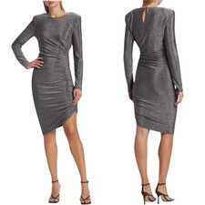 NWT- Veronica Beard 'Cyrus' Metallic-Jersey Ruched Mini-Dress, Gunmetal - Small
