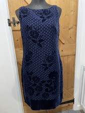 Helen David dress Velvet rayon & silk English eccentrics Navy blue UK12/ 14 Knee