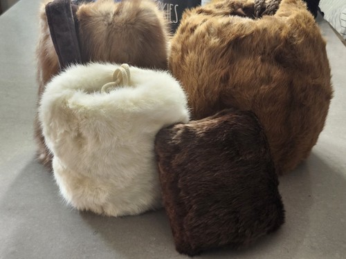 Vintage 1950s Genuine Fur MUFF Hand Warmer LOT Of 4 MInk Rabbit Fox? Racoon?
