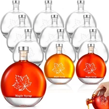 12 Pcs Glass Maple Syrup Bottles Clear Reusable Glass Bottles with Lids Loop ...