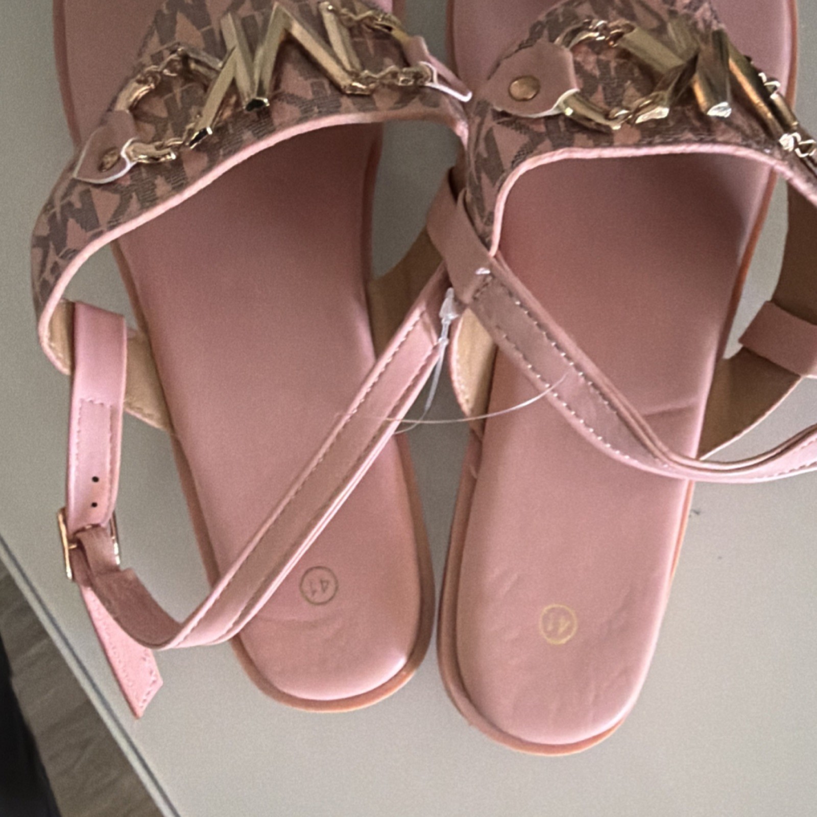 Michael Kors Thong Sandals Logo Chain Buckle Pink Synthetic Women's Size 41 thumbnail 3