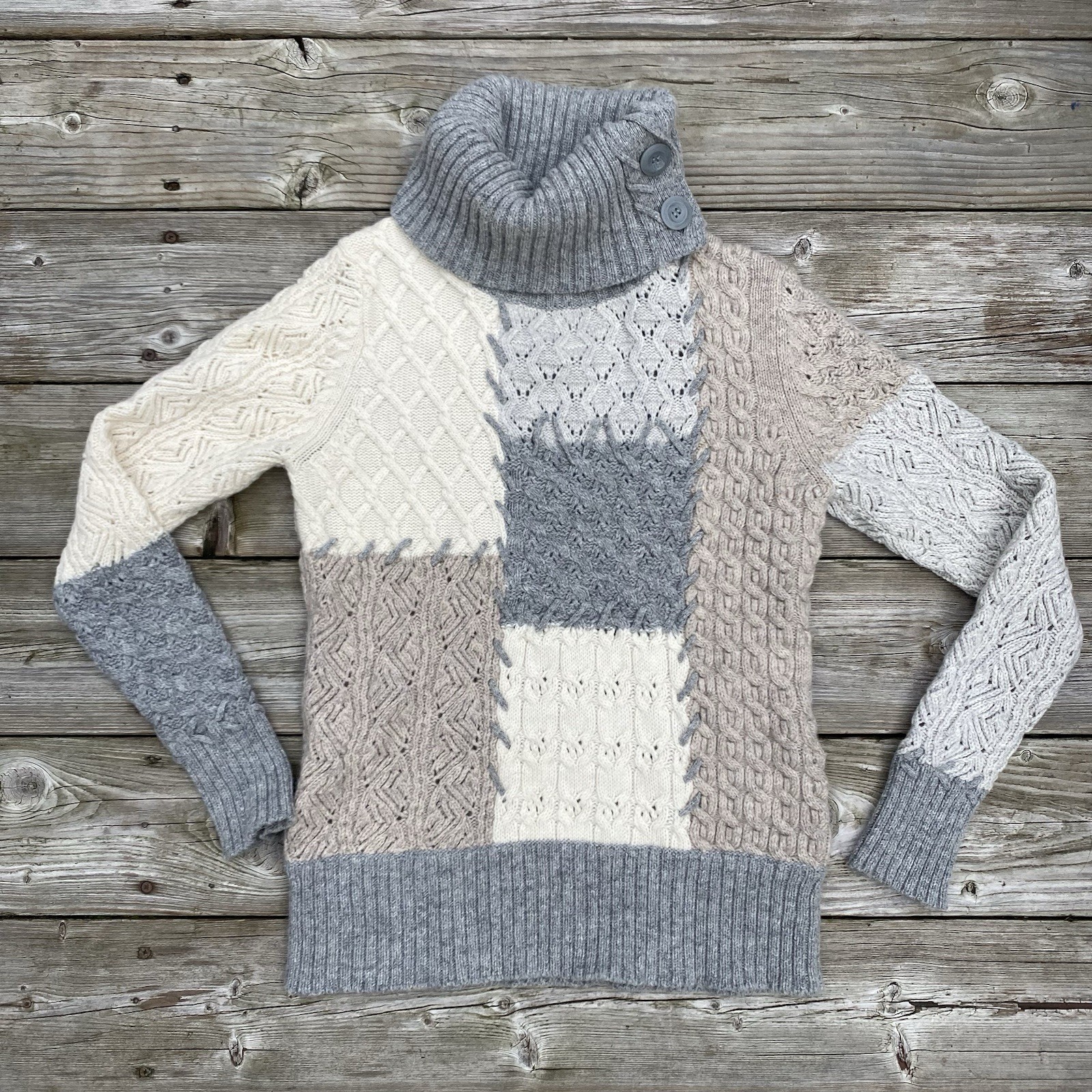Women’s Sundance Lambswool Size M Turtleneck Sweater Long Sleeve Patchwork Knit