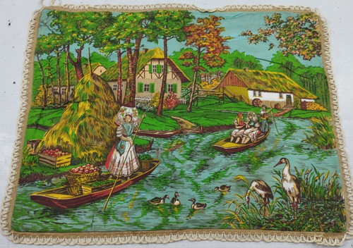 Vintage French  Spreewald River Scene Home Decor Wall Hanging Tapestry 57x44 cm